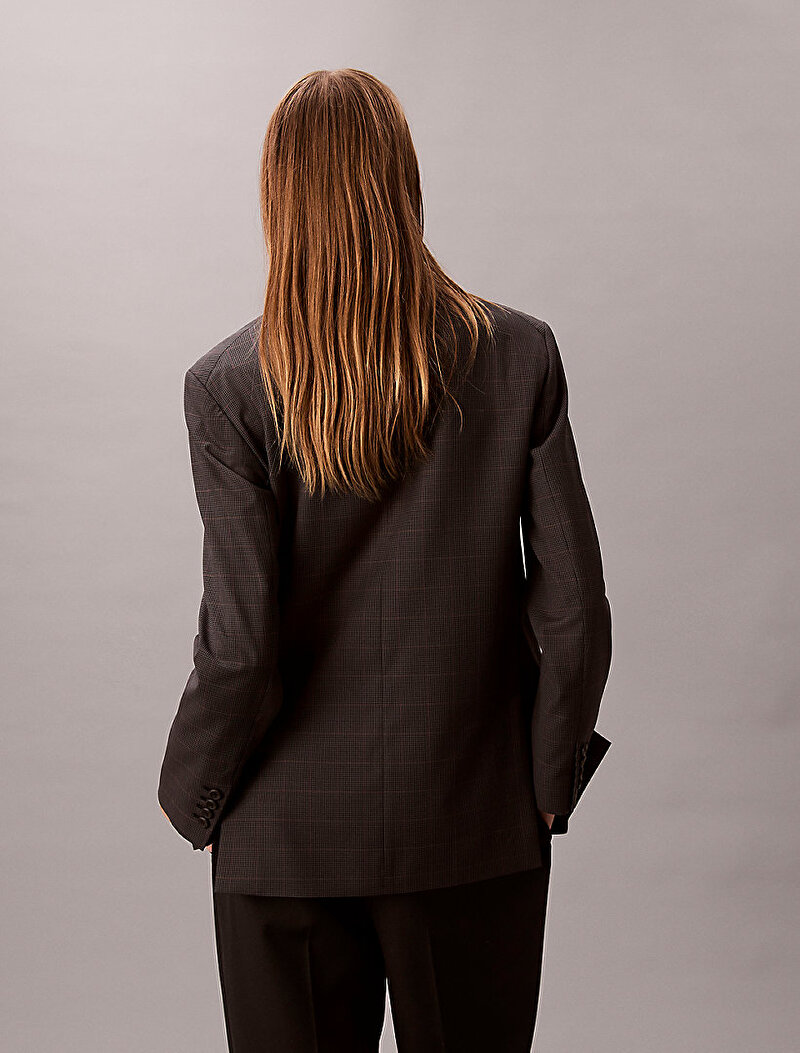 Calvin Klein Kahverengi Renkli Kadın Houndstooth Wool Blazer