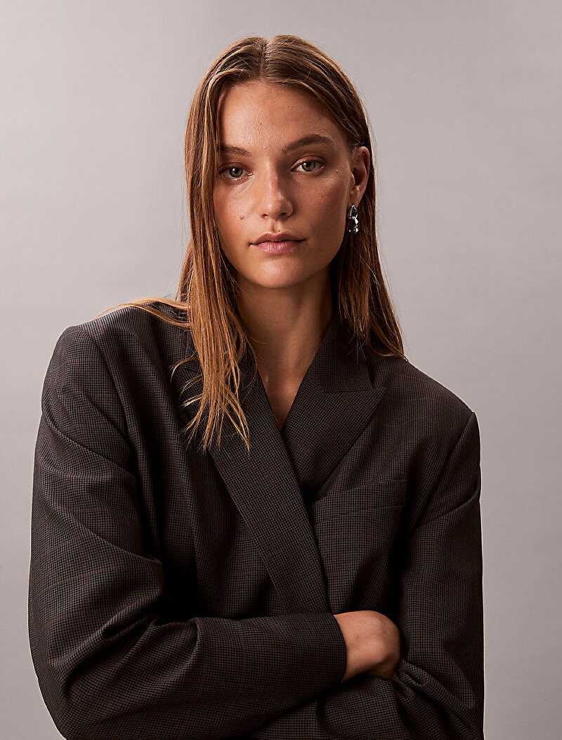 Calvin Klein Kahverengi Renkli Kadın Houndstooth Wool Blazer