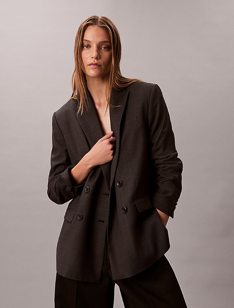 Calvin Klein Kahverengi Renkli Kadın Houndstooth Wool Blazer