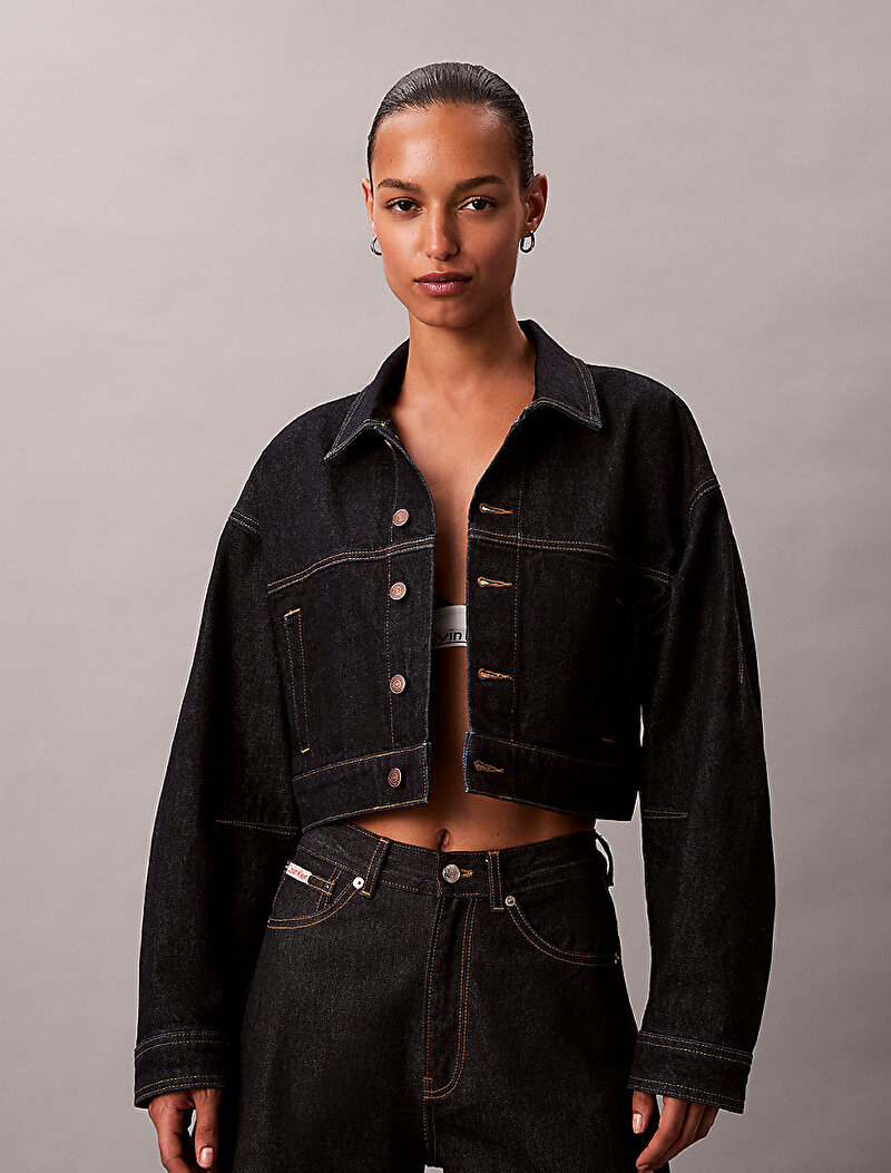 Calvin Klein Lacivert Renkli Kadın Articulated Denim Ceket