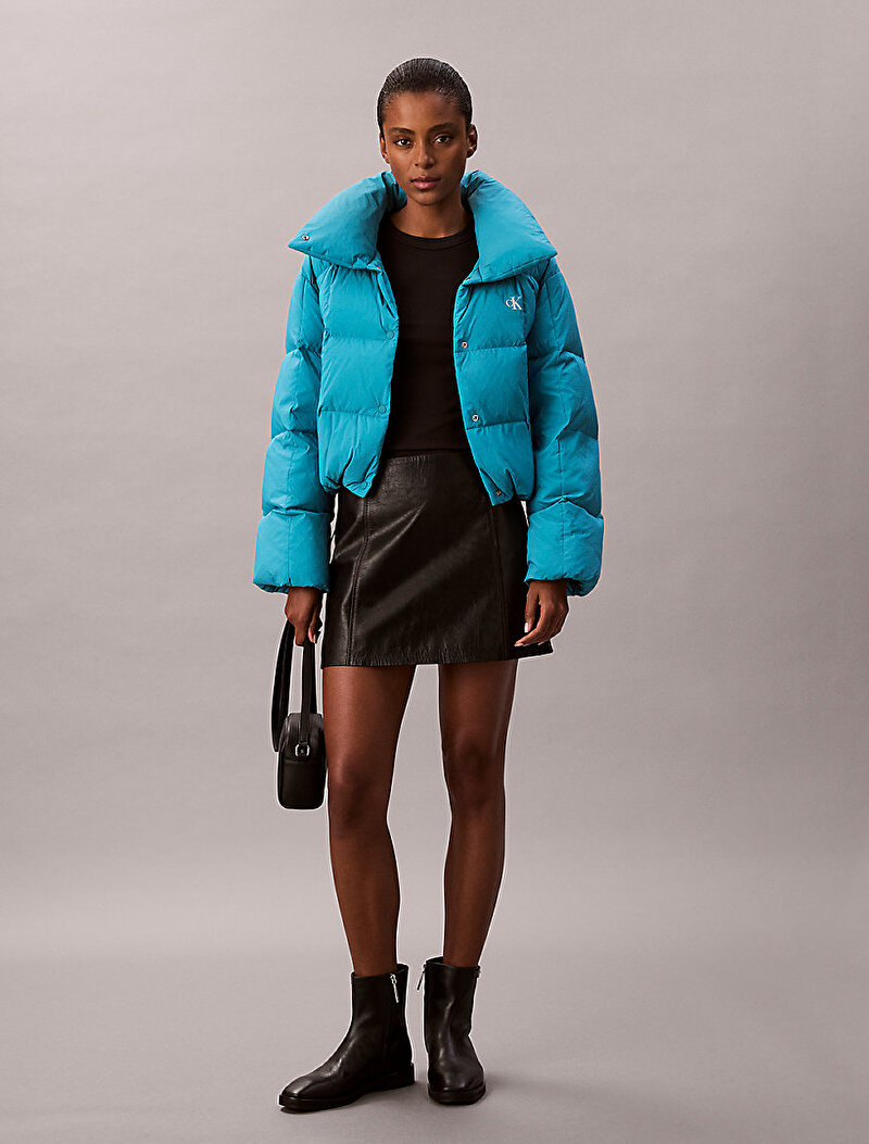 Calvin Klein Mavi Renkli Kadın Short Down Puffer Mont