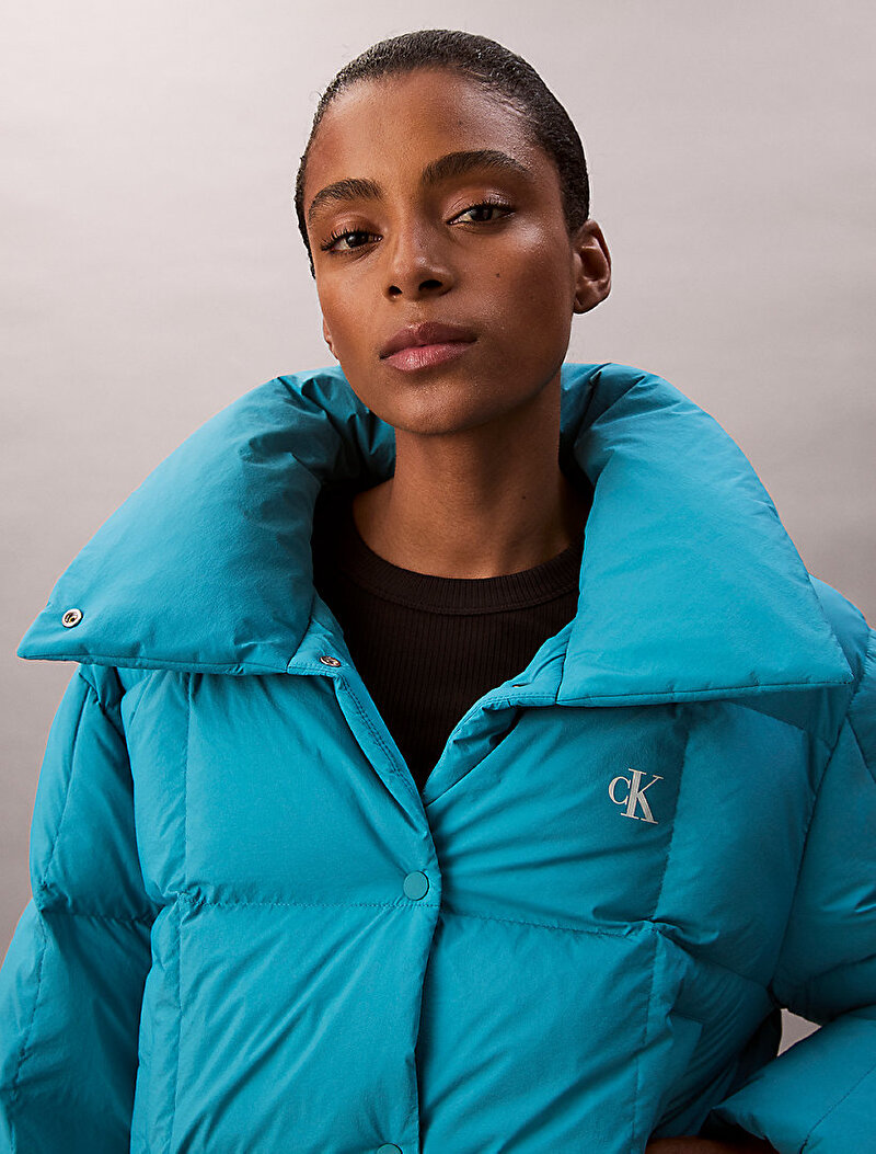 Calvin Klein Mavi Renkli Kadın Short Down Puffer Mont