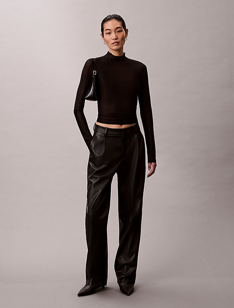 Kadın Faux Leather Pleated Pantolon