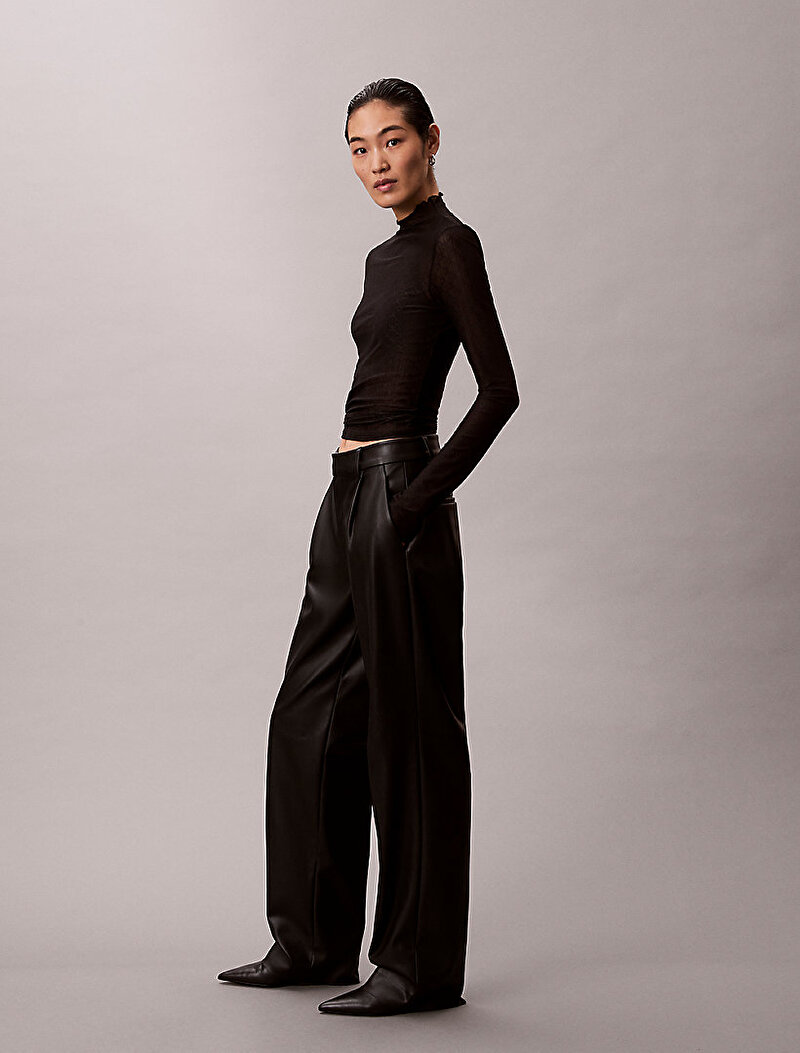 Calvin Klein Siyah Renkli Kadın Faux Leather Pleated Pantolon