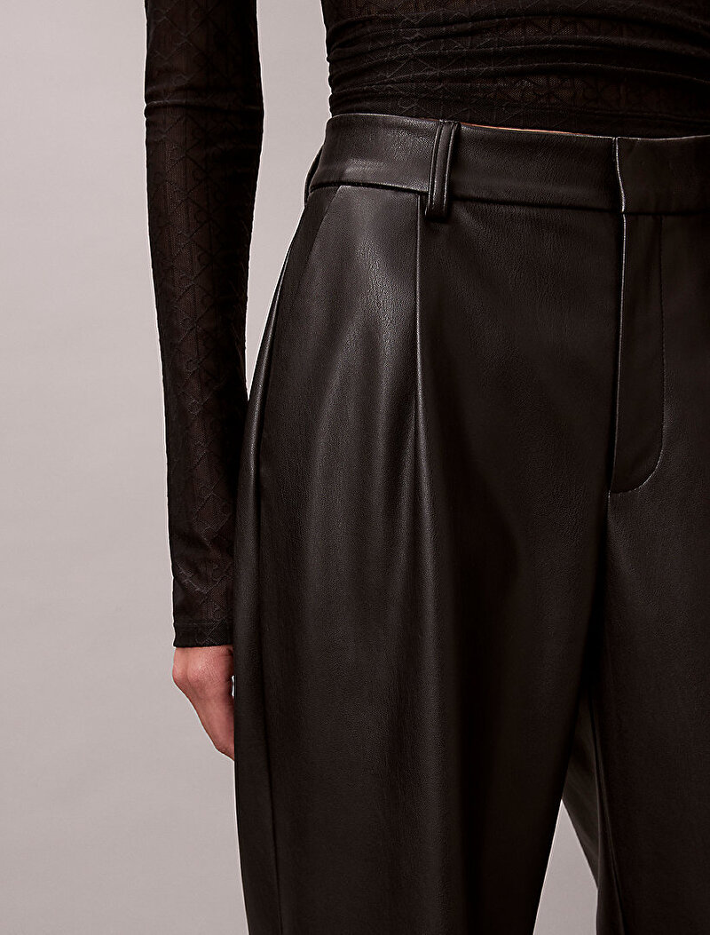 Calvin Klein Siyah Renkli Kadın Faux Leather Pleated Pantolon