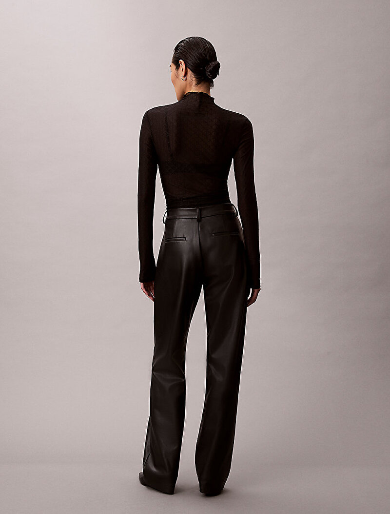 Calvin Klein Siyah Renkli Kadın Faux Leather Pleated Pantolon