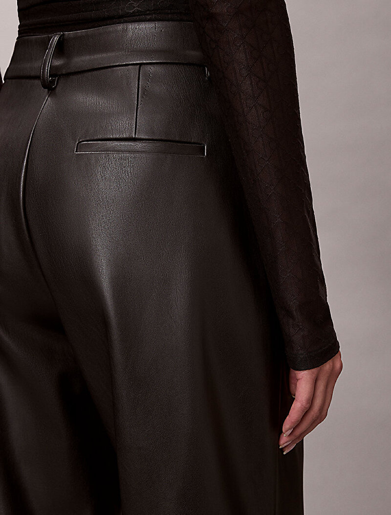 Calvin Klein Siyah Renkli Kadın Faux Leather Pleated Pantolon