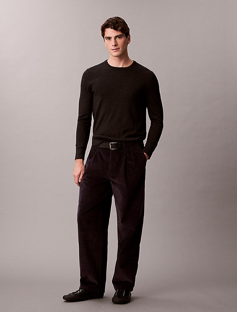 Calvin Klein Siyah Renkli Erkek Corduroy Pleated Pantolon