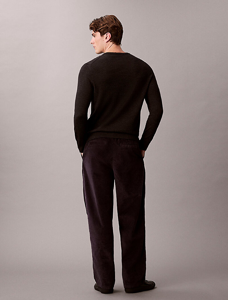 Calvin Klein Siyah Renkli Erkek Corduroy Pleated Pantolon