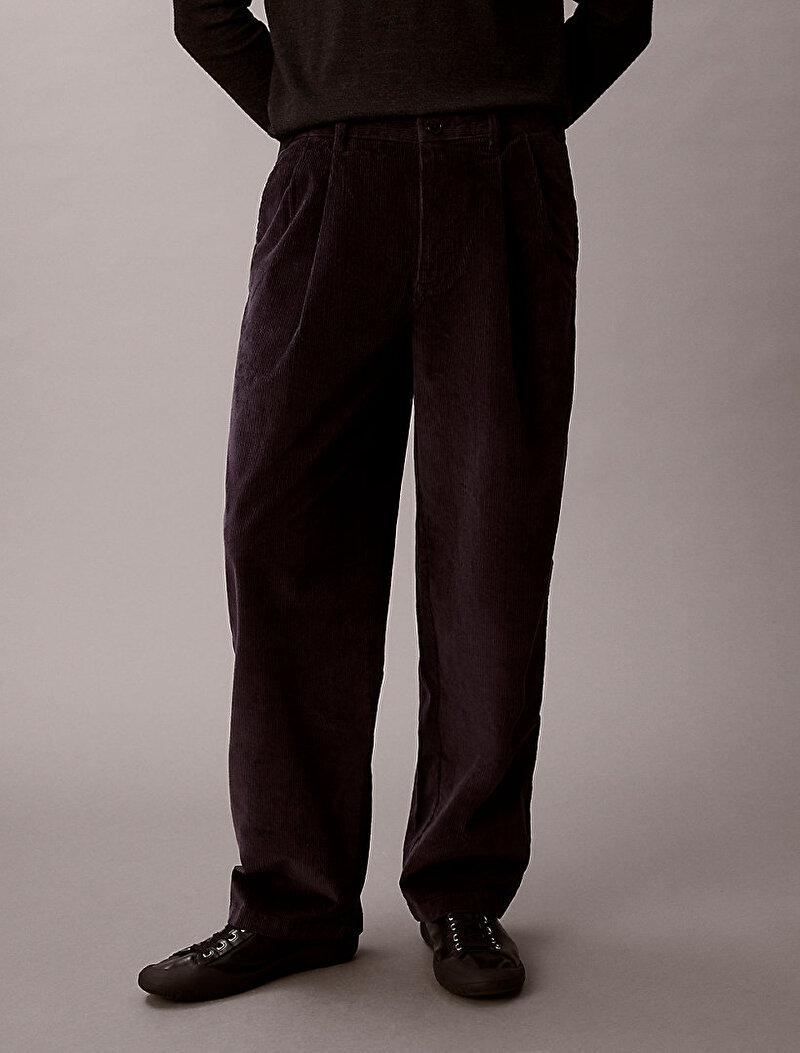 Calvin Klein Siyah Renkli Erkek Corduroy Pleated Pantolon