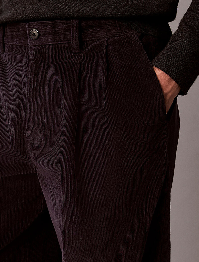 Calvin Klein Siyah Renkli Erkek Corduroy Pleated Pantolon