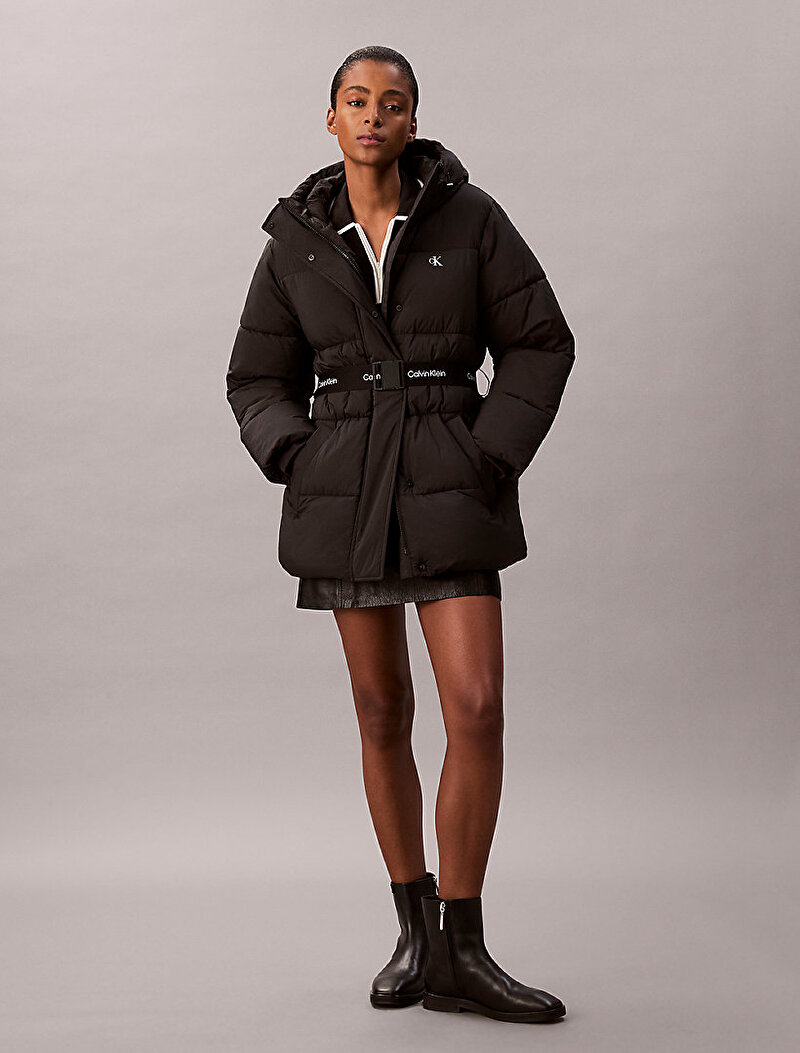 Calvin Klein Siyah Renkli Kadın Belted Midweight Puffer Mont