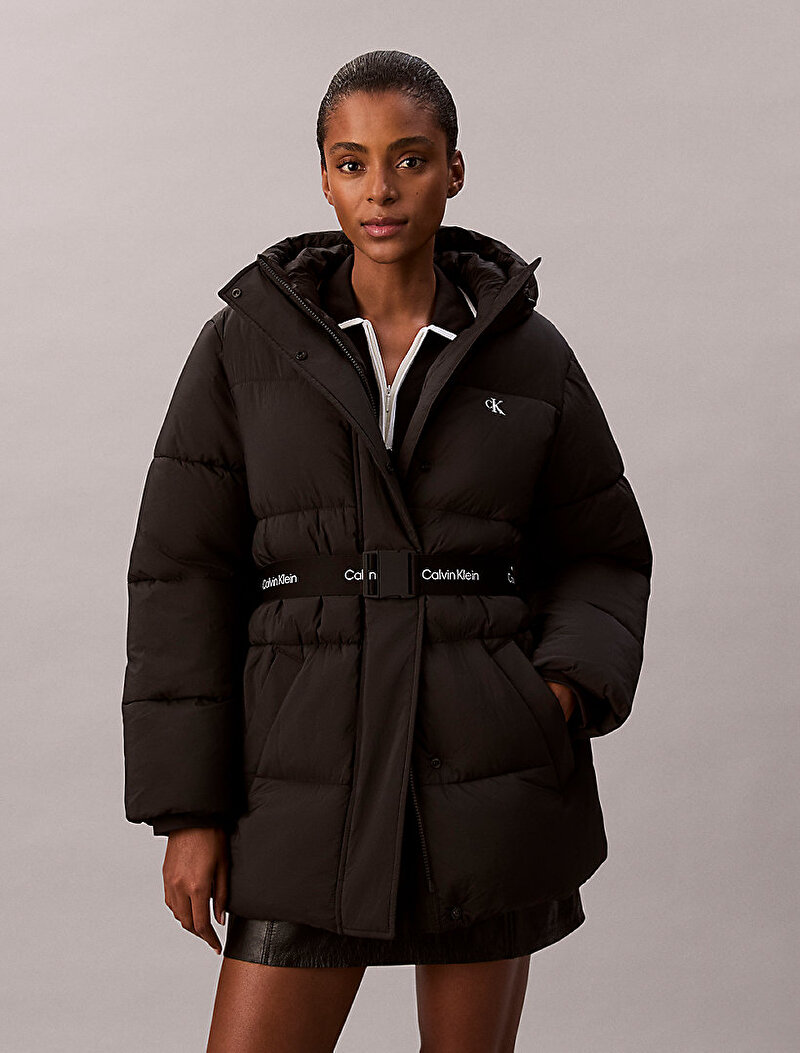 Calvin Klein Siyah Renkli Kadın Belted Midweight Puffer Mont