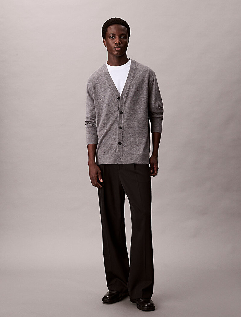 Calvin Klein Gri Renkli Erkek Merino Hırka