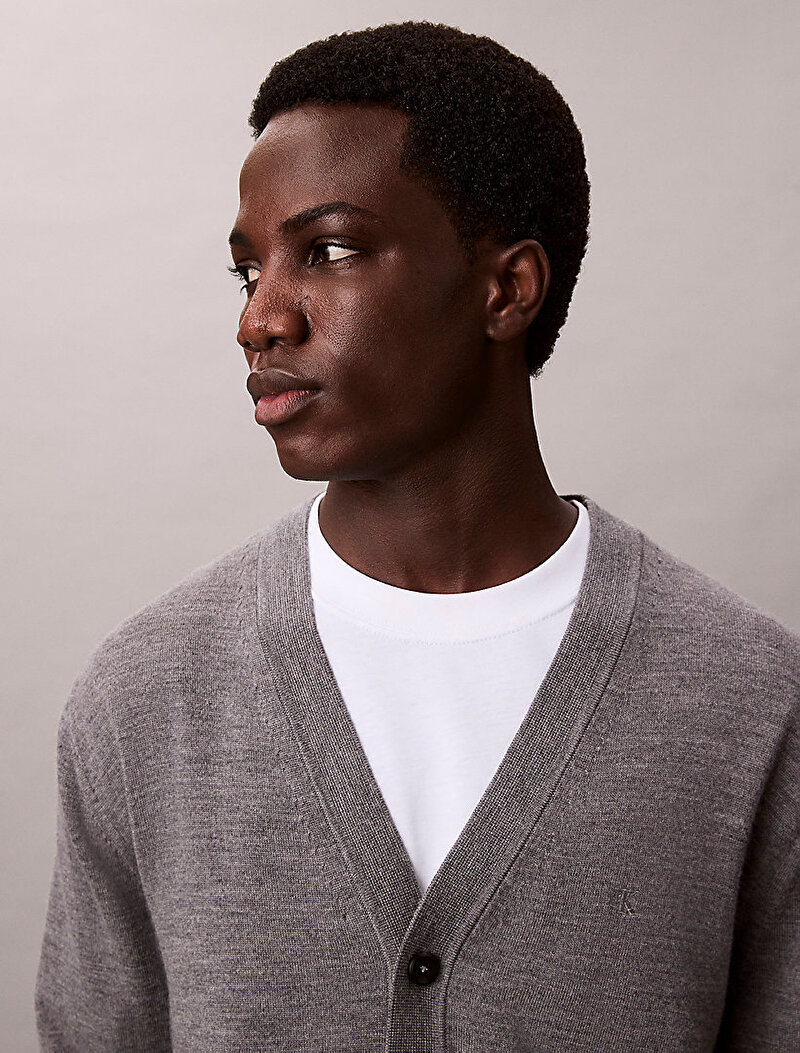 Calvin Klein Gri Renkli Erkek Merino Hırka