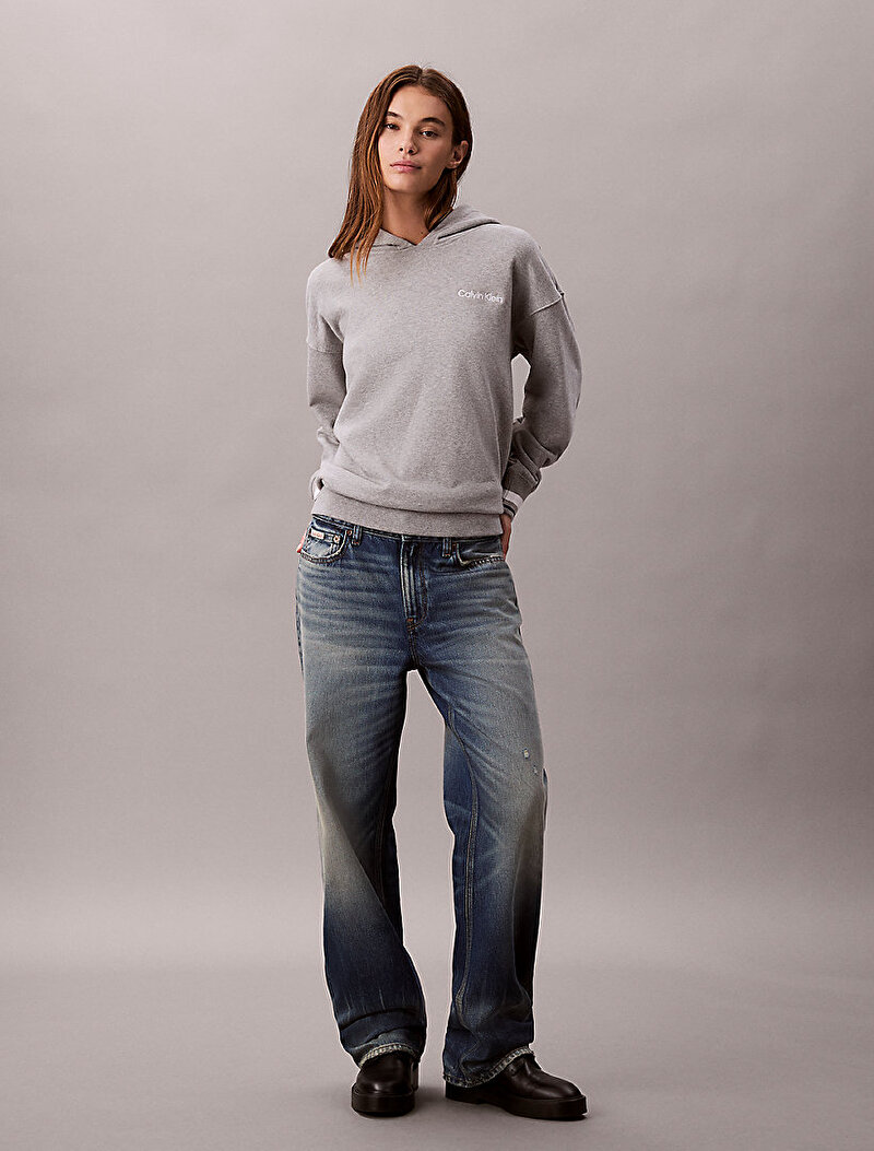 Calvin Klein Gri Renkli Kadın Rib Hoodie