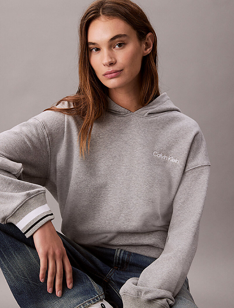 Calvin Klein Gri Renkli Kadın Rib Hoodie