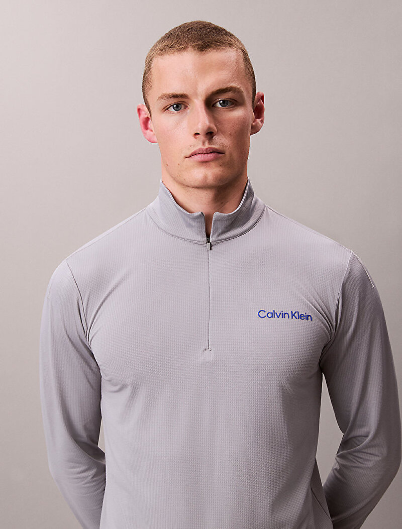 Calvin Klein Gri Renkli Erkek Zip Uzu Kollu T-shirt