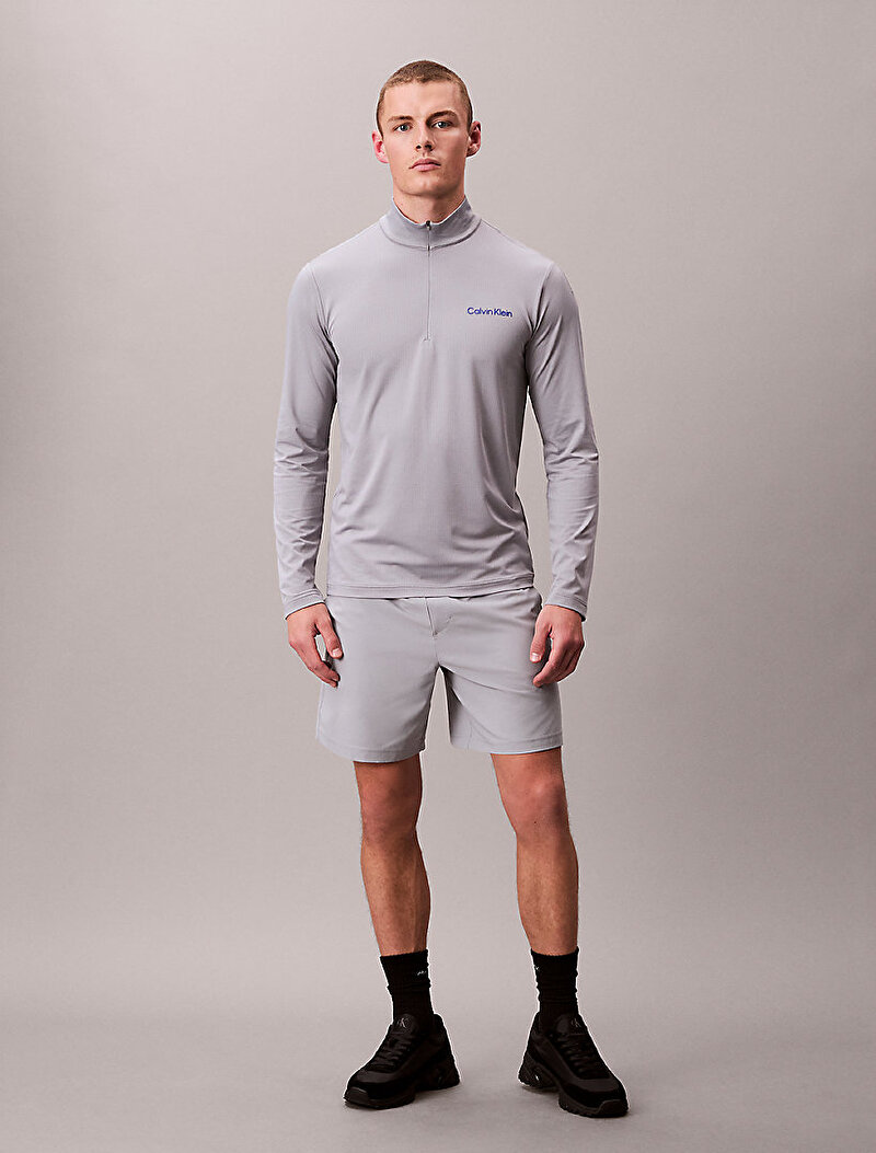 Calvin Klein Gri Renkli Erkek Zip Uzu Kollu T-shirt