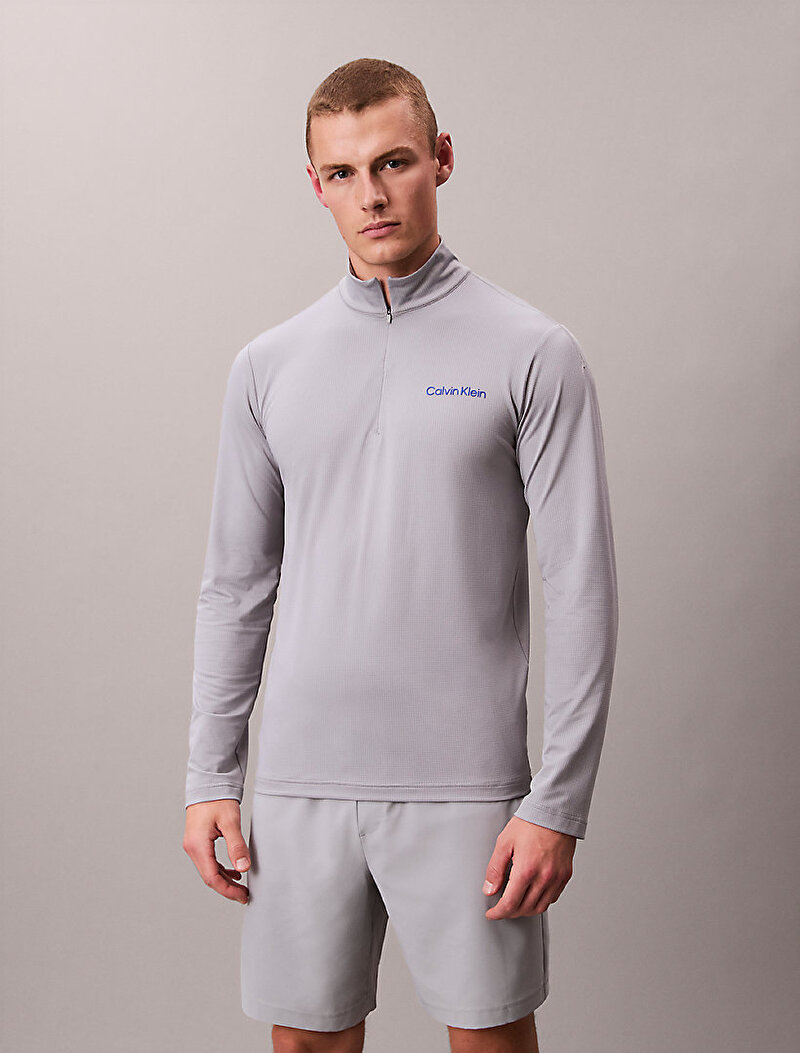 Calvin Klein Gri Renkli Erkek Zip Uzu Kollu T-shirt
