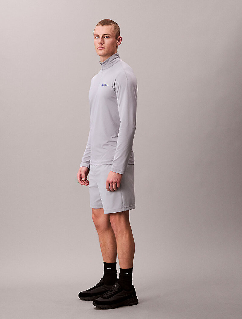 Calvin Klein Gri Renkli Erkek Zip Uzu Kollu T-shirt