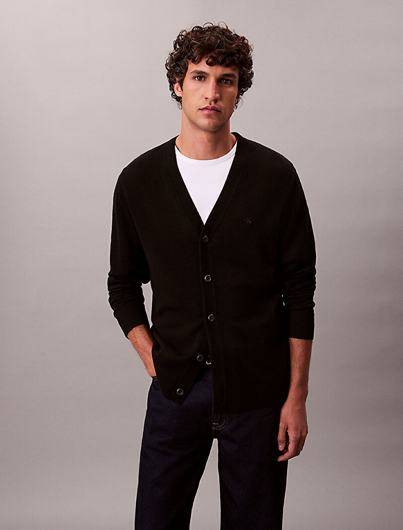 Calvin Klein Siyah Renkli Erkek Merino Hırka