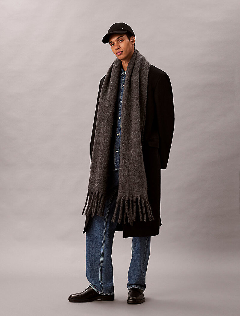 Calvin Klein Gri Renkli Erkek Emblem Brushed Atkı