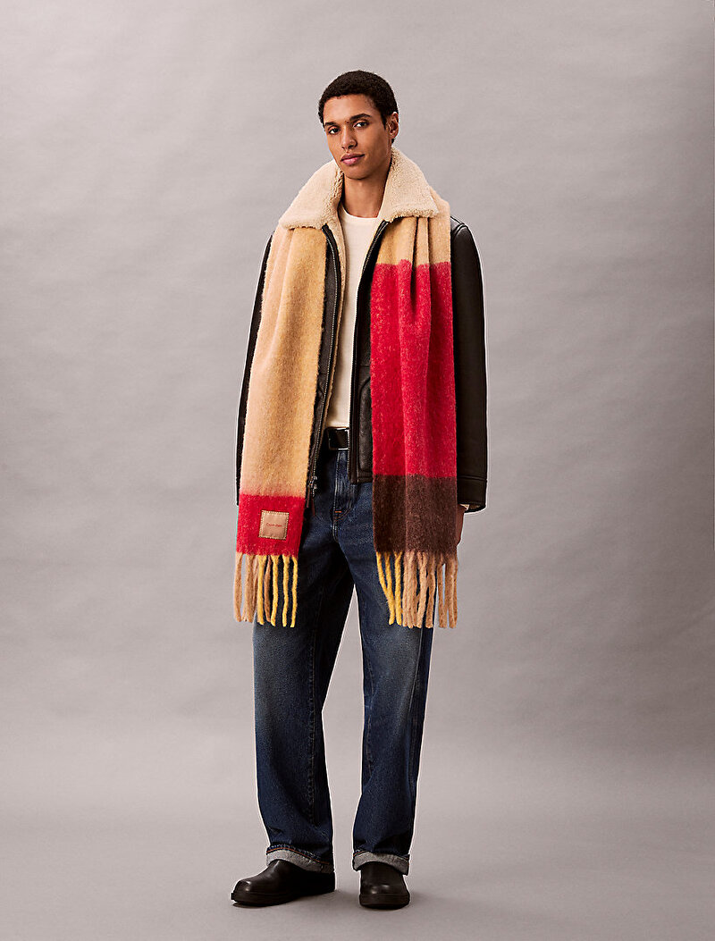 Calvin Klein Kırmızı Renkli Erkek Patch Brushed Checked Atkı