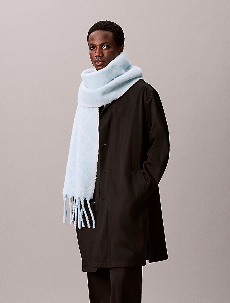 Calvin Klein Mavi Renkli Erkek Emblem Brushed Atkı