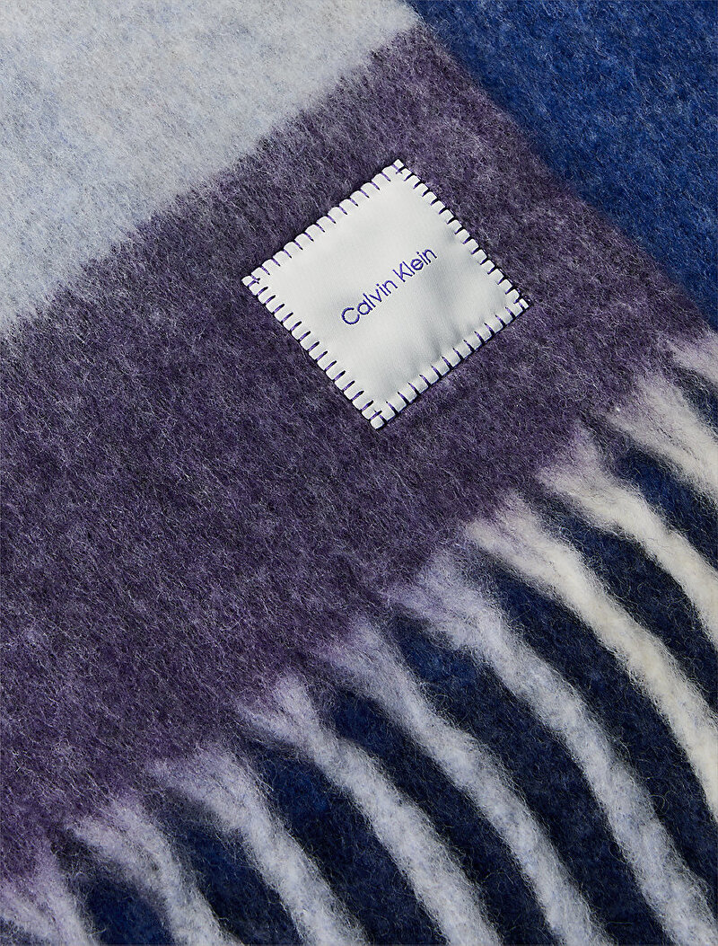 Calvin Klein Mor Renkli Erkek Patch Brushed Checked Atkı