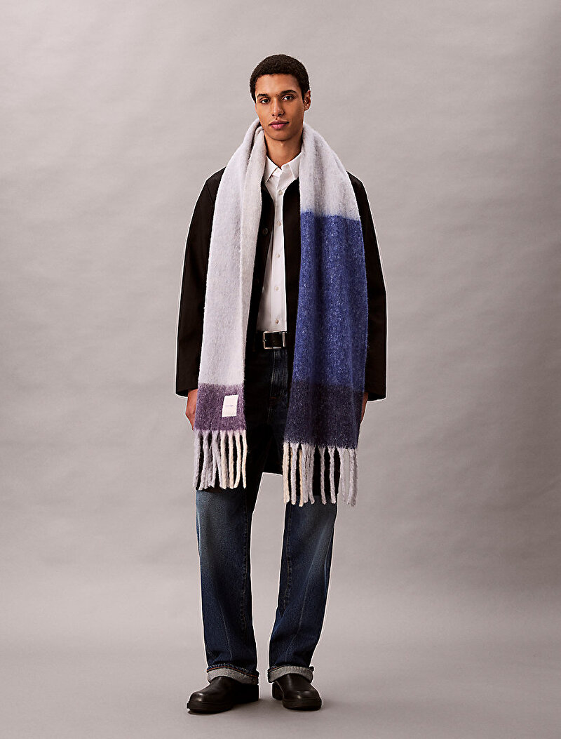 Calvin Klein Mor Renkli Erkek Patch Brushed Checked Atkı