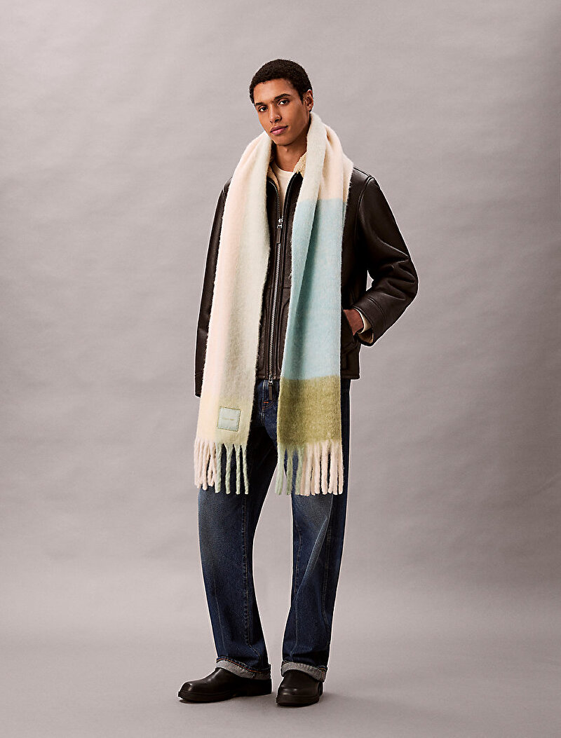 Calvin Klein Sarı Renkli Erkek Patch Brushed Checked Atkı