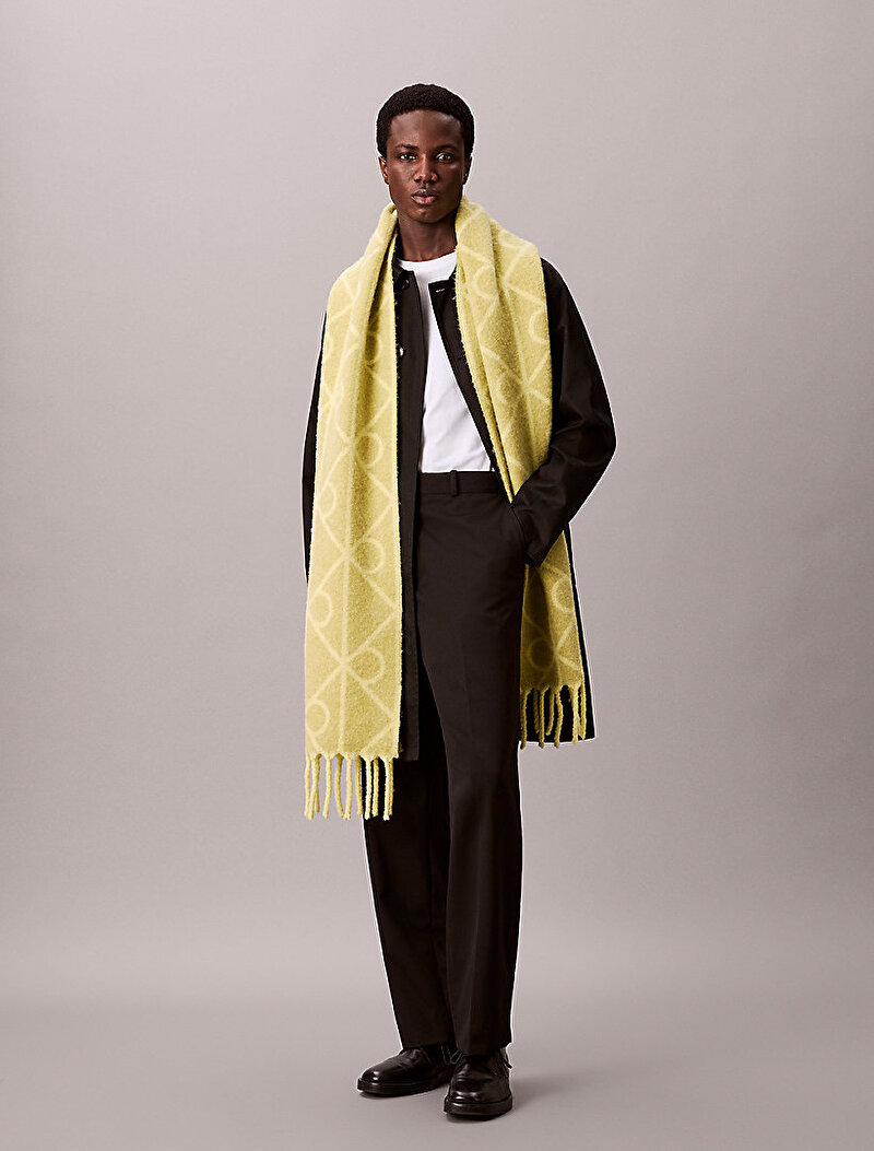 Calvin Klein Sarı Renkli Erkek Emblem Brushed Atkı