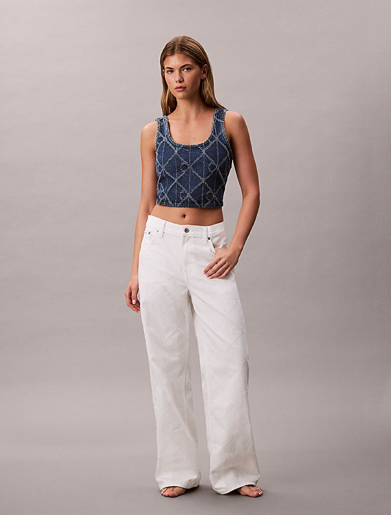 Calvin Klein Beyaz Renkli Kadın Low Rise Baggy Jean Pantolon