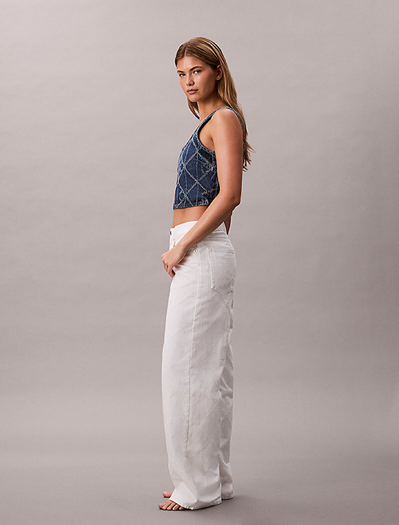 Calvin Klein Beyaz Renkli Kadın Low Rise Baggy Jean Pantolon