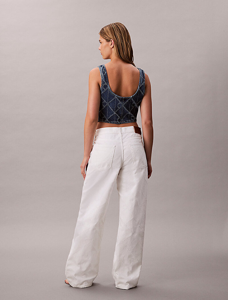 Calvin Klein Beyaz Renkli Kadın Low Rise Baggy Jean Pantolon