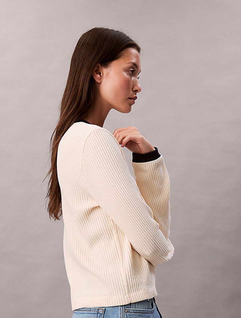 Calvin Klein Bej Renkli Kadın Waffle T-shirt