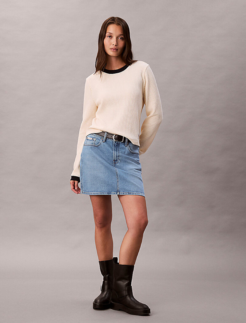 Calvin Klein Bej Renkli Kadın Waffle T-shirt