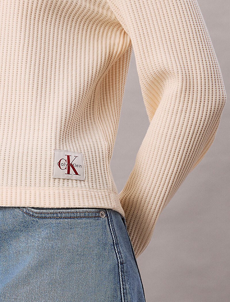 Calvin Klein Bej Renkli Kadın Waffle T-shirt