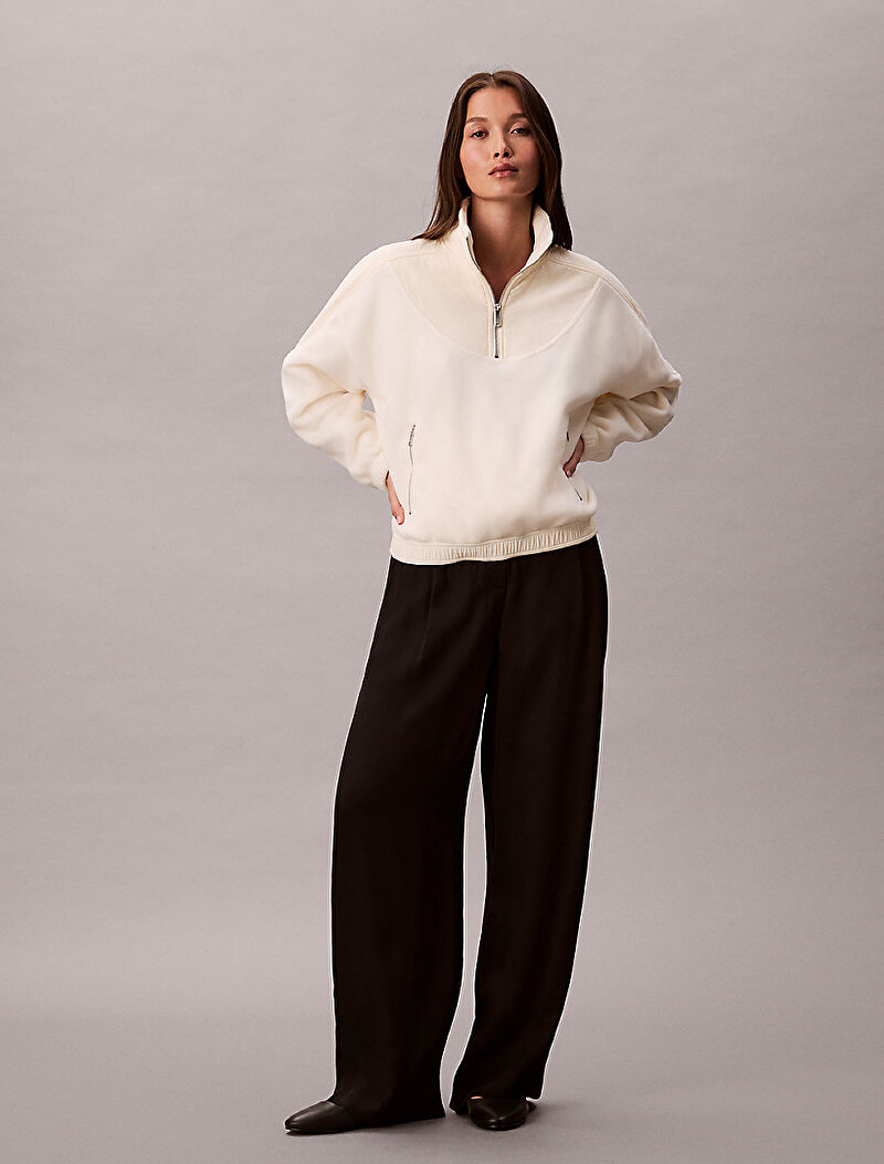 Calvin Klein Beyaz Renkli Kadın 1/4 ZIP Mixed Media Sweatshirt