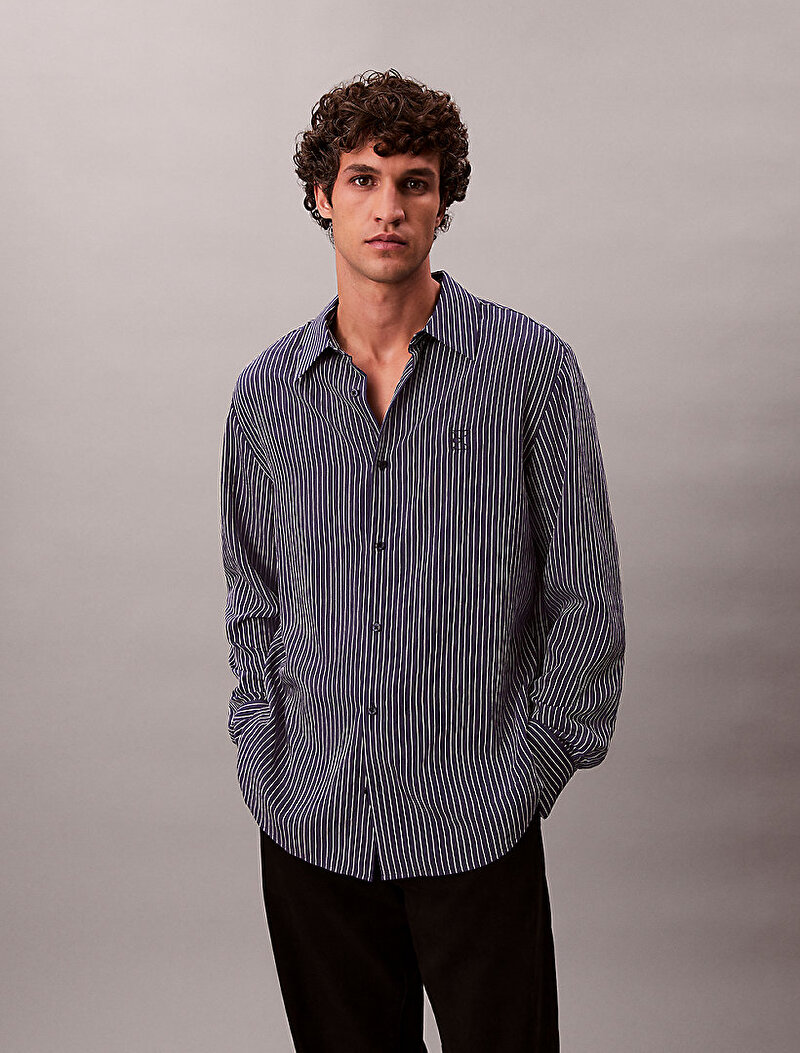 Calvin Klein Lacivert Renkli Erkek Thin Striped Gömlek