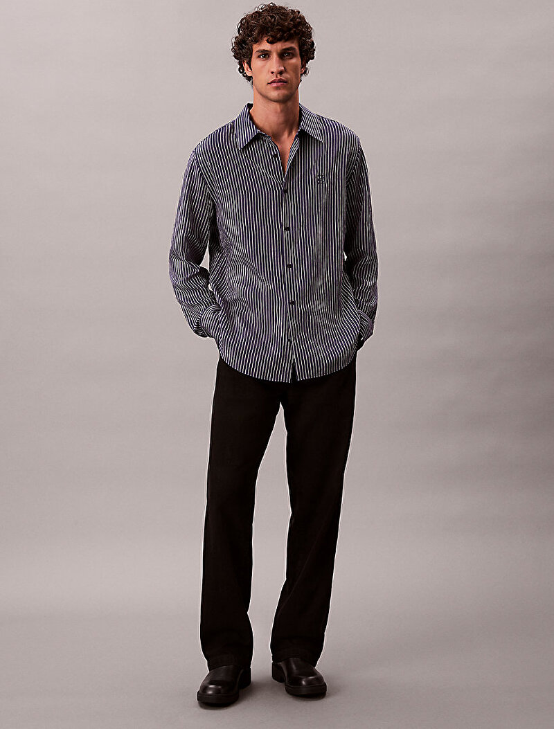 Calvin Klein Lacivert Renkli Erkek Thin Striped Gömlek