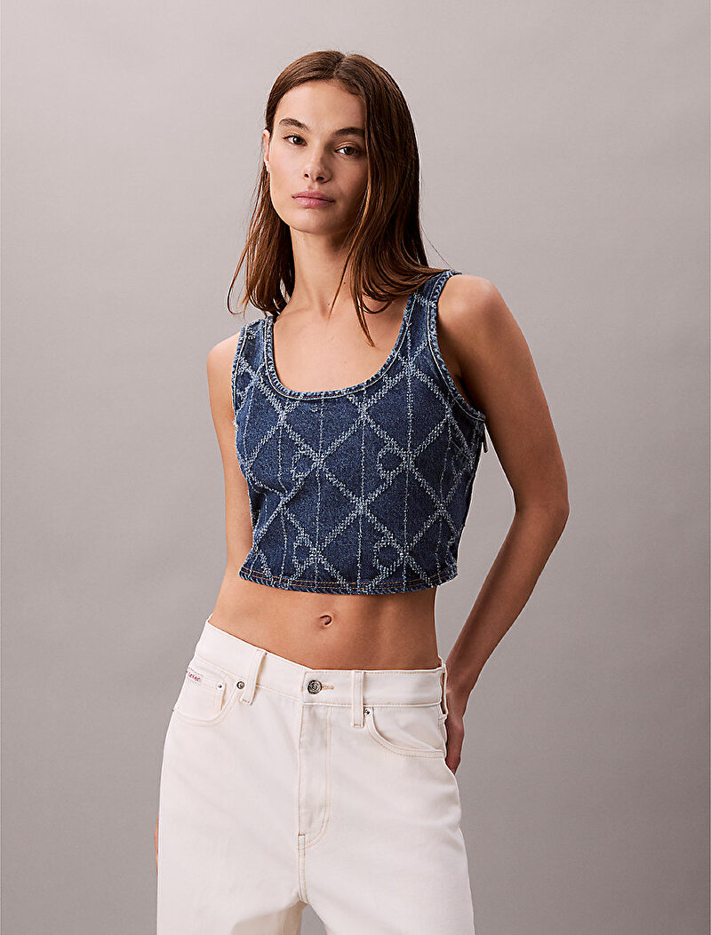Calvin Klein Mavi Renkli Kadın CK Atlantic Denim Crop Top