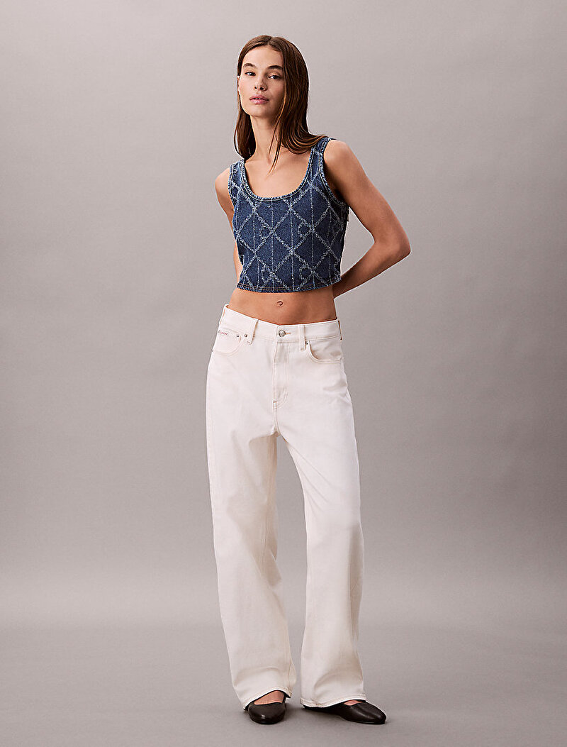 Calvin Klein Mavi Renkli Kadın CK Atlantic Denim Crop Top