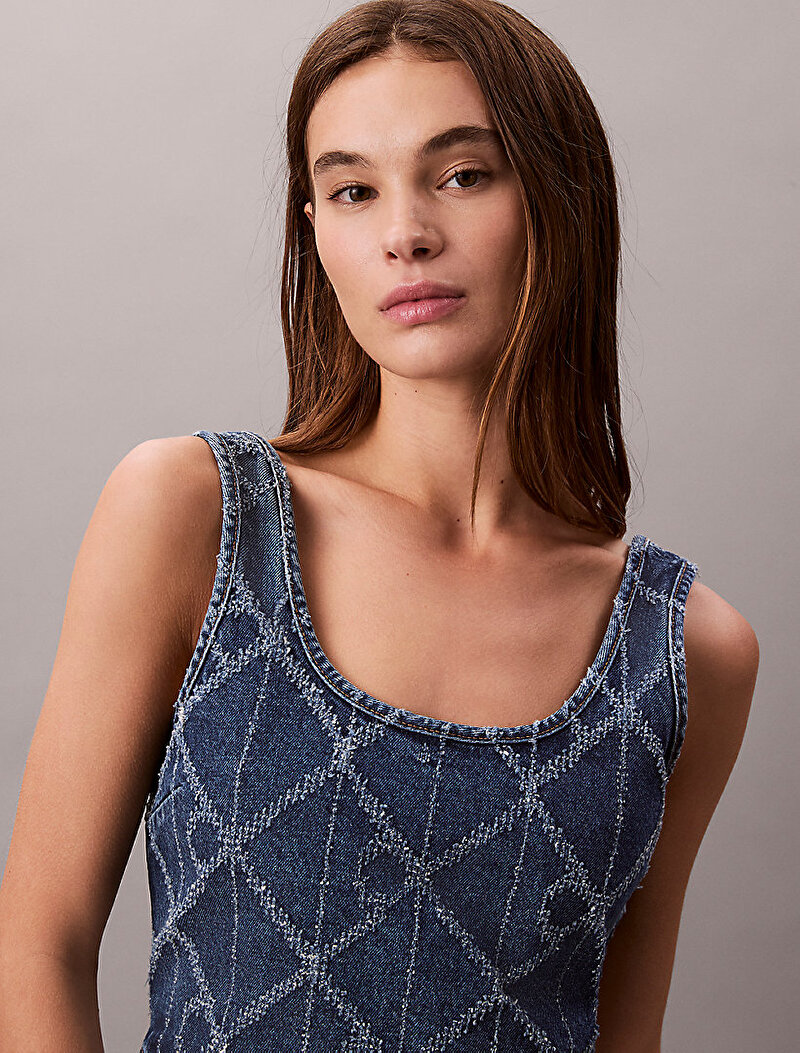 Calvin Klein Mavi Renkli Kadın CK Atlantic Denim Crop Top