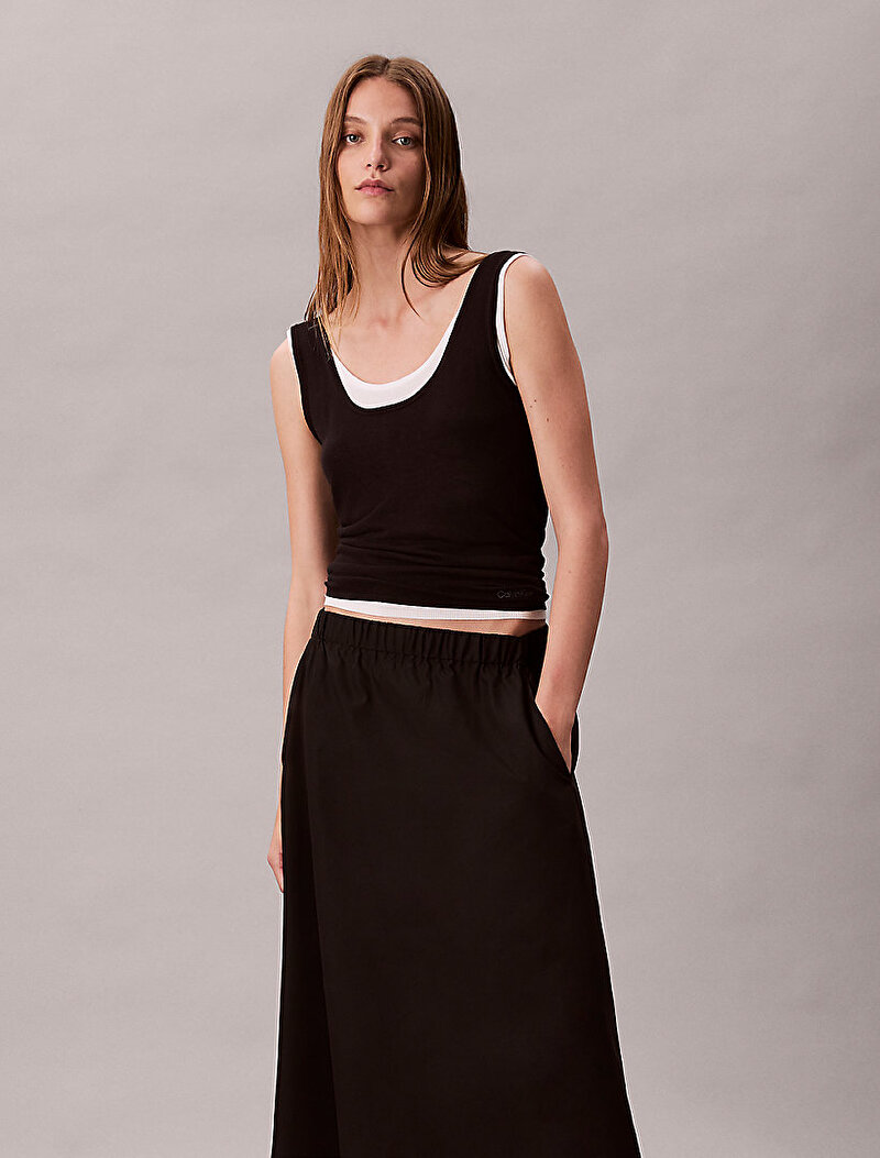 Calvin Klein Siyah Renkli Kadın Nylon Pull On Midi Etek