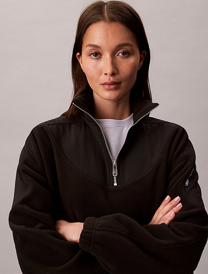 Calvin Klein Siyah Renkli Kadın 1/4 ZIP Mixed Media Sweatshirt