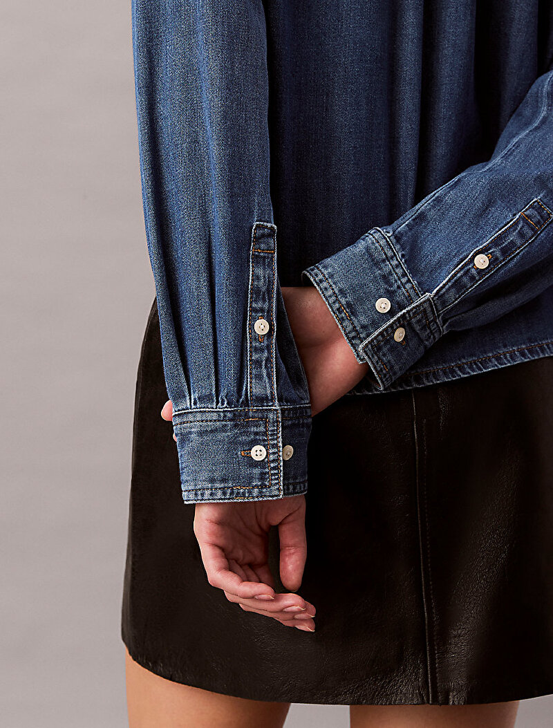 Calvin Klein Lacivert Renkli Kadın Cropped Gömlek