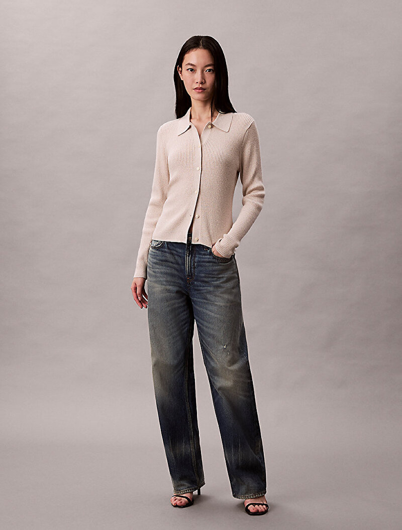 Kadın Wool Lurex Collared Hırka