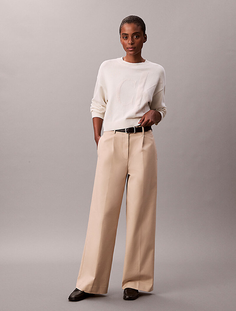 Calvin Klein Beyaz Renkli Kadın Long Sleeve Smooth Kazak